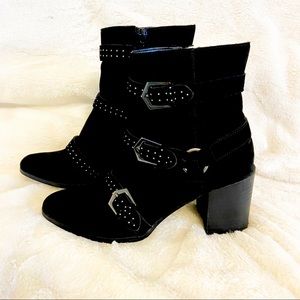 Black Suede Buckle Booties